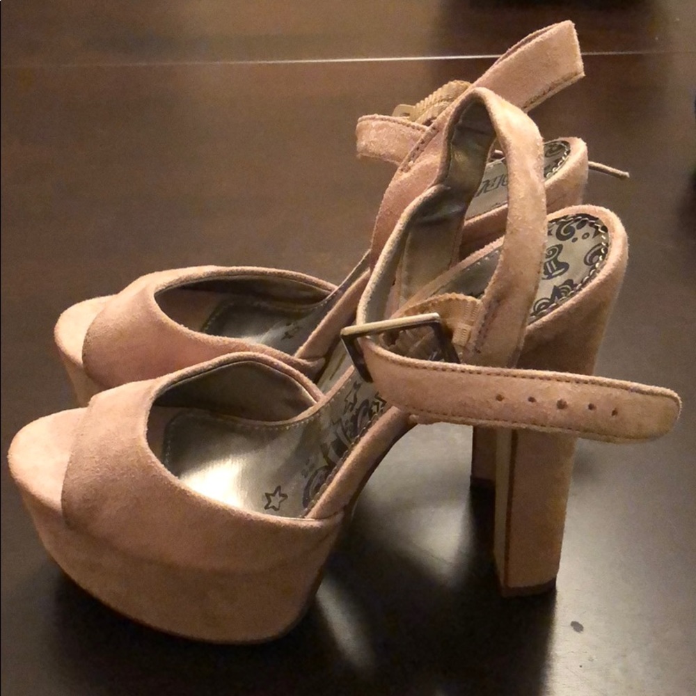 Tan suede strap high heels